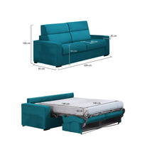 Divano letto 2 posti Ecate, Sofà trasformabile per salotto, imbottito, sfoderabile, Qualità 100% Made in Italy, 200x95 h100 cm, Azzurro