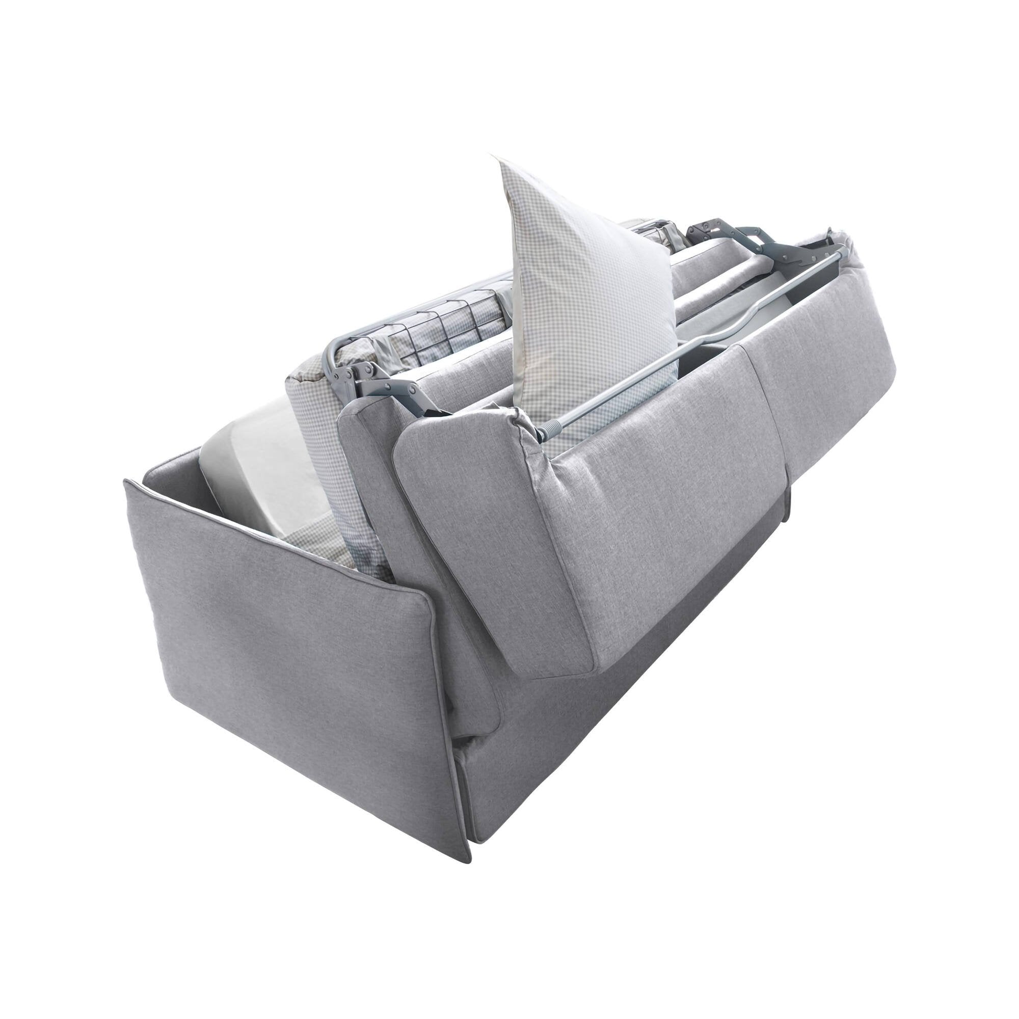 Divano letto 2 posti Trovo, Sofà trasformabile per salotto, imbottito, sfoderabile, Qualità 100% Made in Italy, 180x95 h90 cm, Grigio