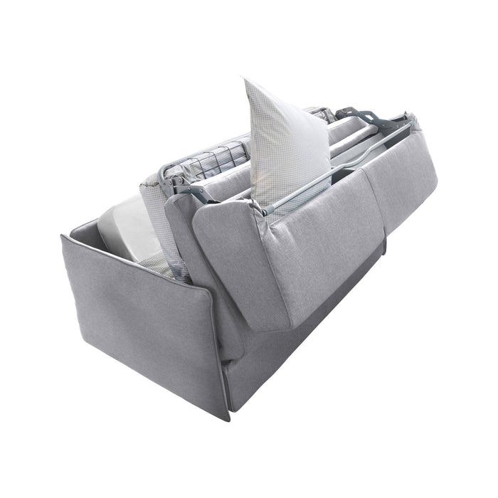 Divano letto 2 posti Trovo, Sofà trasformabile per salotto, imbottito, sfoderabile, Qualità 100% Made in Italy, 180x95 h90 cm, Grigio