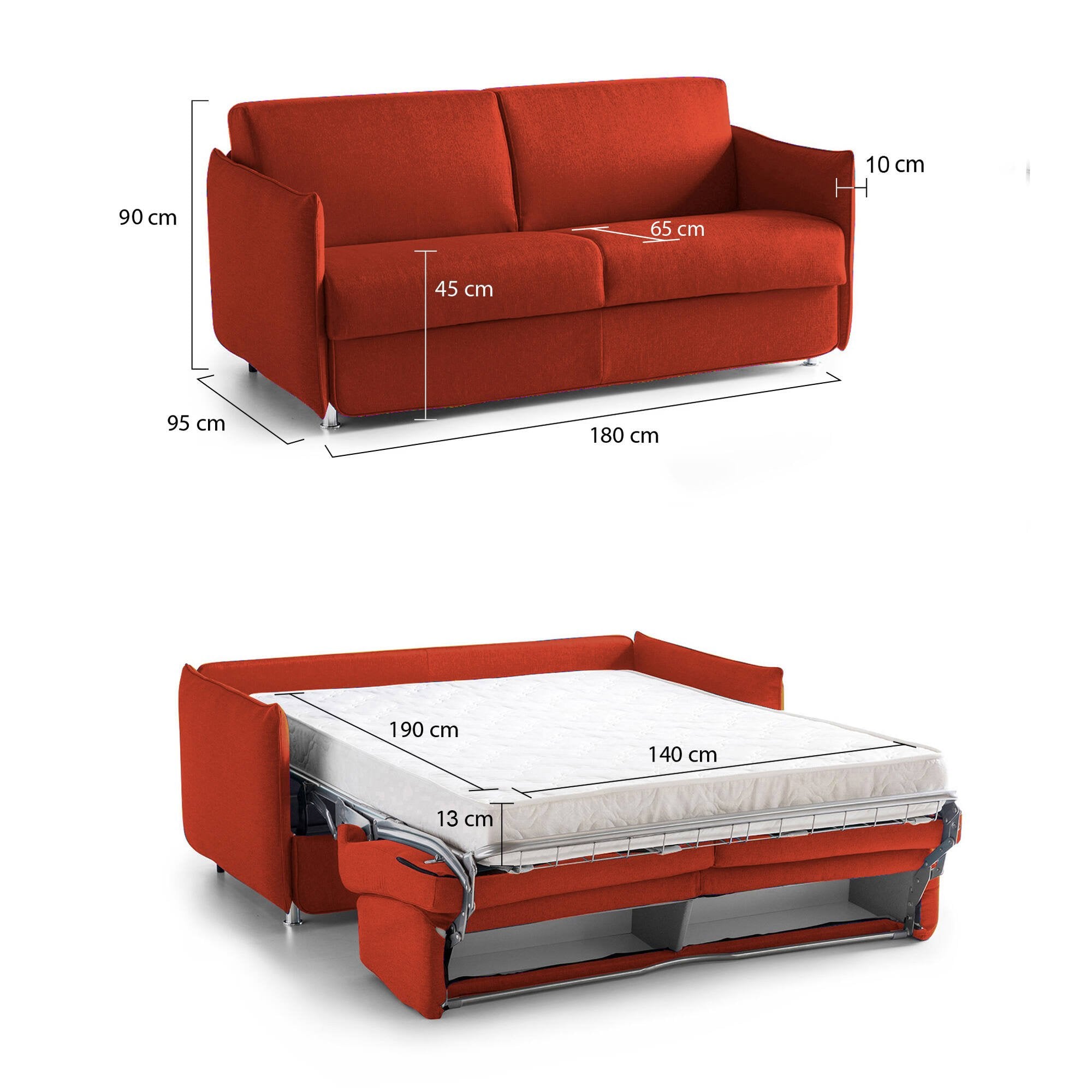 Divano letto 2 posti Trovo, Sofà trasformabile per salotto, imbottito, sfoderabile, Qualità 100% Made in Italy, 180x95 h90 cm, Arancione