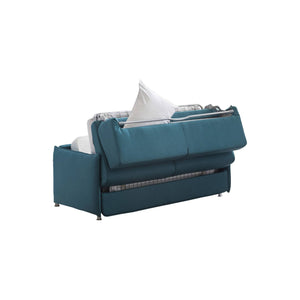 Divano letto 2 posti Trissino, Sofà trasformabile per salotto, imbottito, sfoderabile, Qualità 100% Made in Italy, 180x95 h90 cm, Azzurro