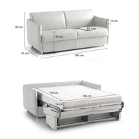 Divano letto 2 posti Trissino, Sofà trasformabile per salotto, imbottito, sfoderabile, Qualità 100% Made in Italy, 180x95 h90 cm, Grigio chiaro