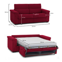 Divano letto 3 posti Nus, Sofà trasformabile per salotto, imbottito, sfoderabile, Qualità 100% Made in Italy, 225x95 h100 cm, Rosso