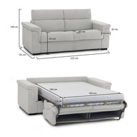 Divano letto 3 posti Nus, Sofà trasformabile per salotto, imbottito, sfoderabile, Qualità 100% Made in Italy, 225x95 h100 cm, Grigio chiaro