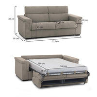 Divano letto 3 posti Benedetto, Sofà trasformabile per salotto, imbottito, sfoderabile, Qualità 100% Made in Italy, 225x95 h100 cm, Tortora