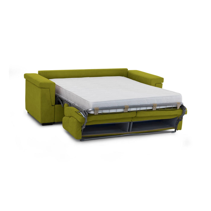 Divano letto 3 posti Benedetto, Sofà trasformabile per salotto, imbottito, sfoderabile, Qualità 100% Made in Italy, 225x95 h100 cm, Verde