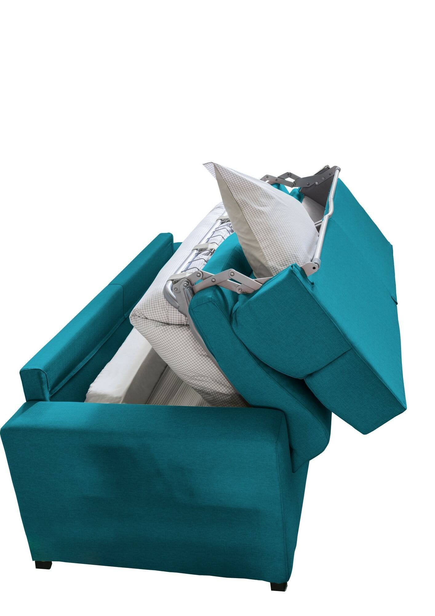 Divano letto 3 posti Marcon, Sofà trasformabile per salotto, imbottito, sfoderabile, Qualità 100% Made in Italy, 220x95 h100 cm, Azzurro