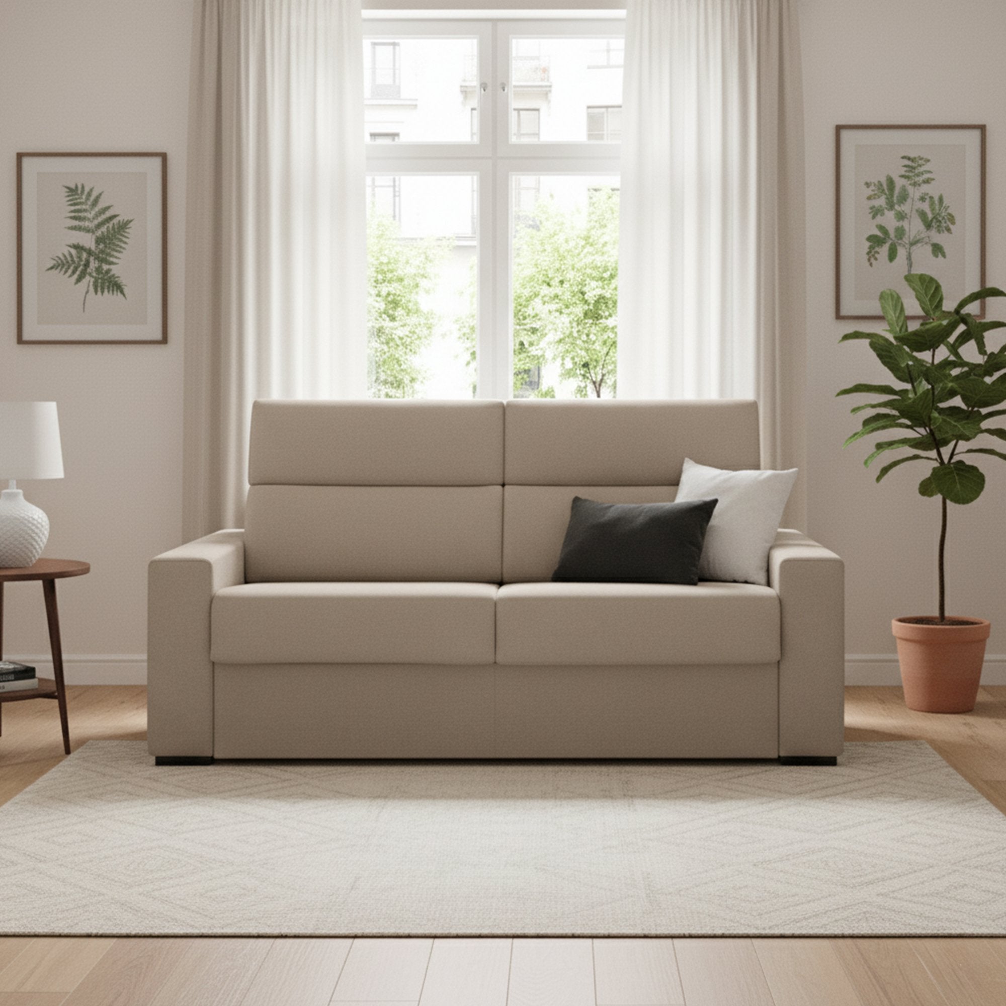 Divano letto 3 posti Quindici, Sofà trasformabile per salotto, imbottito, sfoderabile, Qualità 100% Made in Italy, 220x95 h100 cm, Tortora