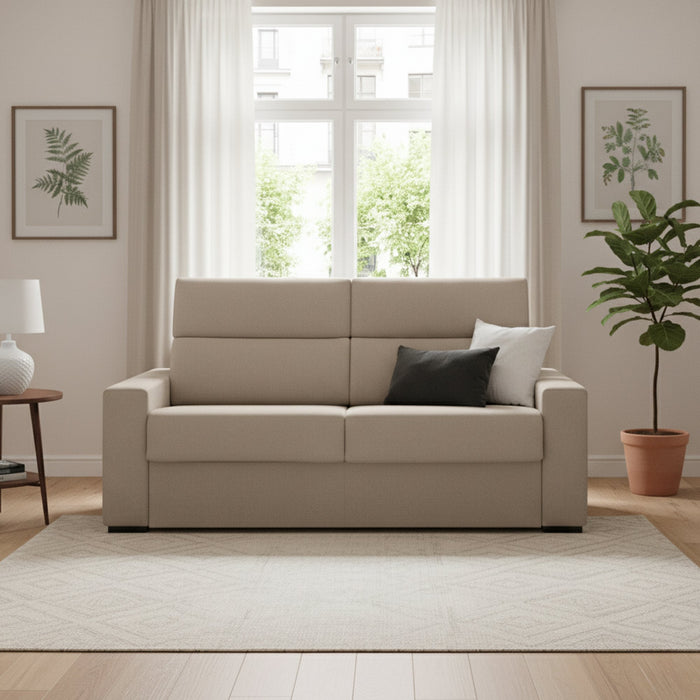 Divano letto 3 posti Quindici, Sofà trasformabile per salotto, imbottito, sfoderabile, Qualità 100% Made in Italy, 220x95 h100 cm, Tortora