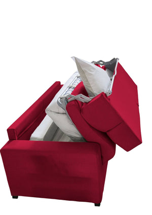 Divano letto 3 posti Quindici, Sofà trasformabile per salotto, imbottito, sfoderabile, Qualità 100% Made in Italy, 220x95 h100 cm, Rosso