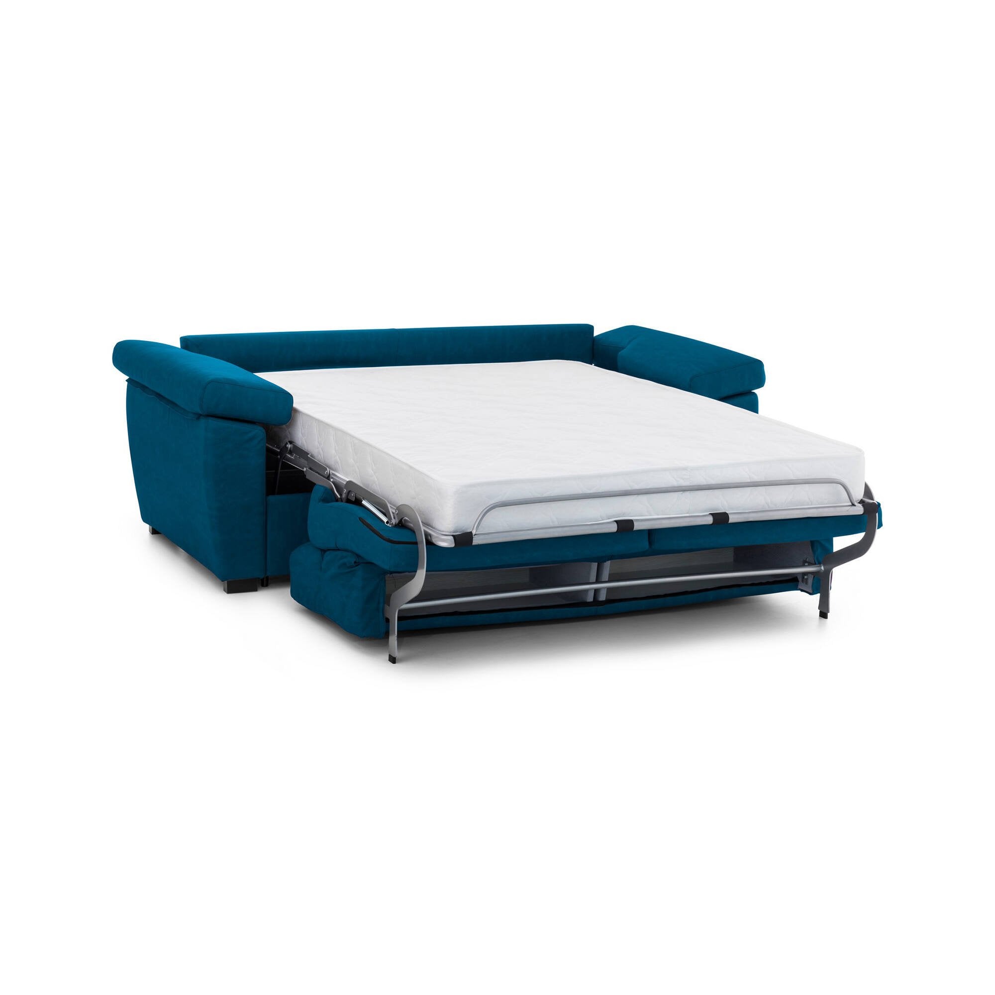 Divano letto 3 posti Trino, Sofà trasformabile per salotto, imbottito, sfoderabile, Qualità 100% Made in Italy, 225x95 h100 cm, Blu
