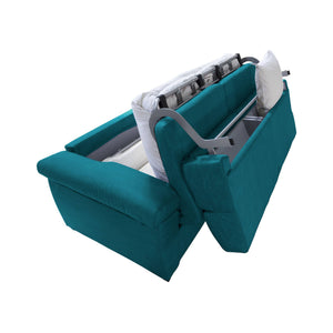 Divano letto 3 posti Trino, Sofà trasformabile per salotto, imbottito, sfoderabile, Qualità 100% Made in Italy, 225x95 h100 cm, Azzurro