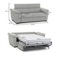 Divano letto 3 posti Trino, Sofà trasformabile per salotto, imbottito, sfoderabile, Qualità 100% Made in Italy, 225x95 h100 cm, Grigio chiaro