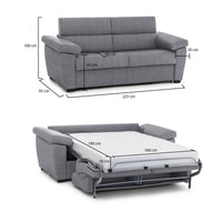 Divano letto 3 posti Paceco, Sofà trasformabile per salotto, imbottito, sfoderabile, Qualità 100% Made in Italy, 225x95 h100 cm, Grigio