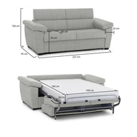 Divano letto 3 posti Paceco, Sofà trasformabile per salotto, imbottito, sfoderabile, Qualità 100% Made in Italy, 225x95 h100 cm, Grigio chiaro