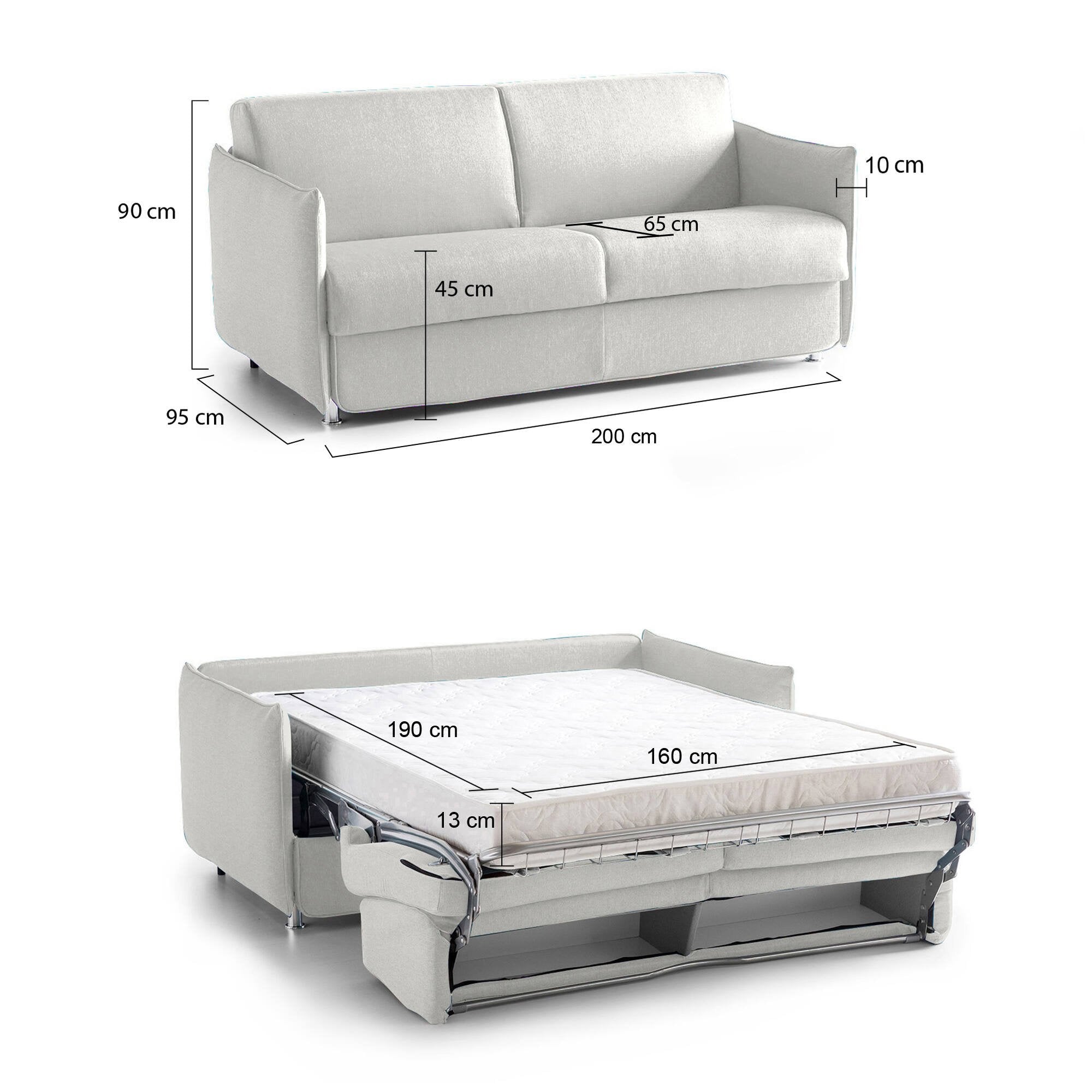 Divano letto 3 posti Gravere, Sofà trasformabile per salotto, imbottito, sfoderabile, Qualità 100% Made in Italy, 200x95 h90 cm, Grigio chiaro