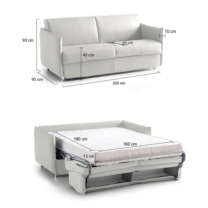 Divano letto 3 posti Gravere, Sofà trasformabile per salotto, imbottito, sfoderabile, Qualità 100% Made in Italy, 200x95 h90 cm, Grigio chiaro