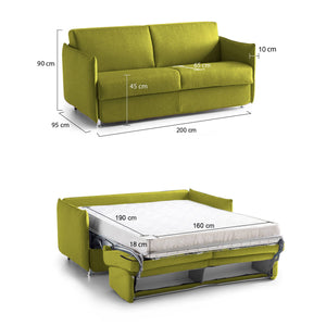 Divano letto 3 posti Cecina, Sofà trasformabile per salotto, imbottito, sfoderabile, Qualità 100% Made in Italy, 200x95 h90 cm, Verde