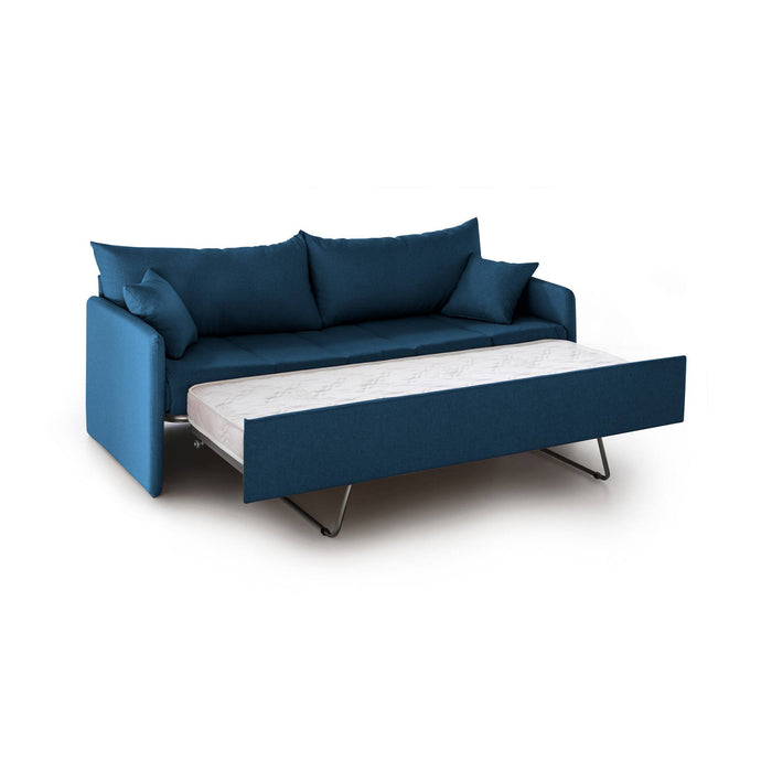 Divano letto 3 posti Avellana, Sofà trasformabile per salotto, imbottito, sfoderabile, Qualità 100% Made in Italy, 205x86 h80 cm, Blu