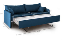 Divano letto 3 posti Avellana, Sofà trasformabile per salotto, imbottito, sfoderabile, Qualità 100% Made in Italy, 205x86 h80 cm, Blu