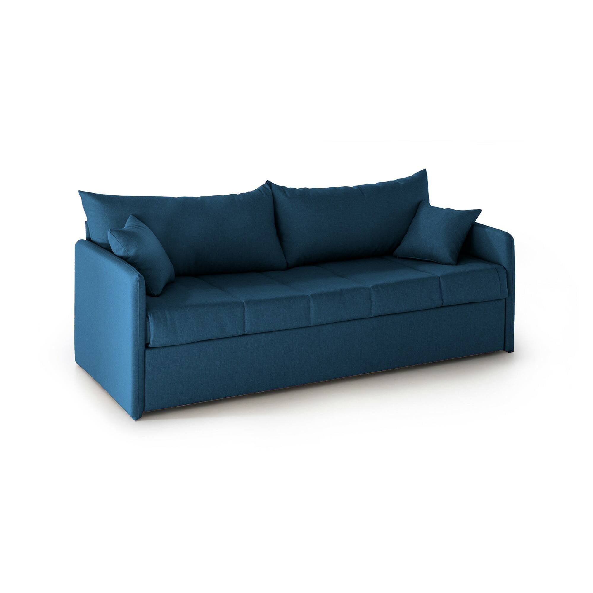 Divano letto 3 posti Avellana, Sofà trasformabile per salotto, imbottito, sfoderabile, Qualità 100% Made in Italy, 205x86 h80 cm, Blu