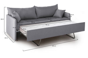 Divano letto 3 posti Avellana, Sofà trasformabile per salotto, imbottito, sfoderabile, Qualità 100% Made in Italy, 205x86 h80 cm, Grigio