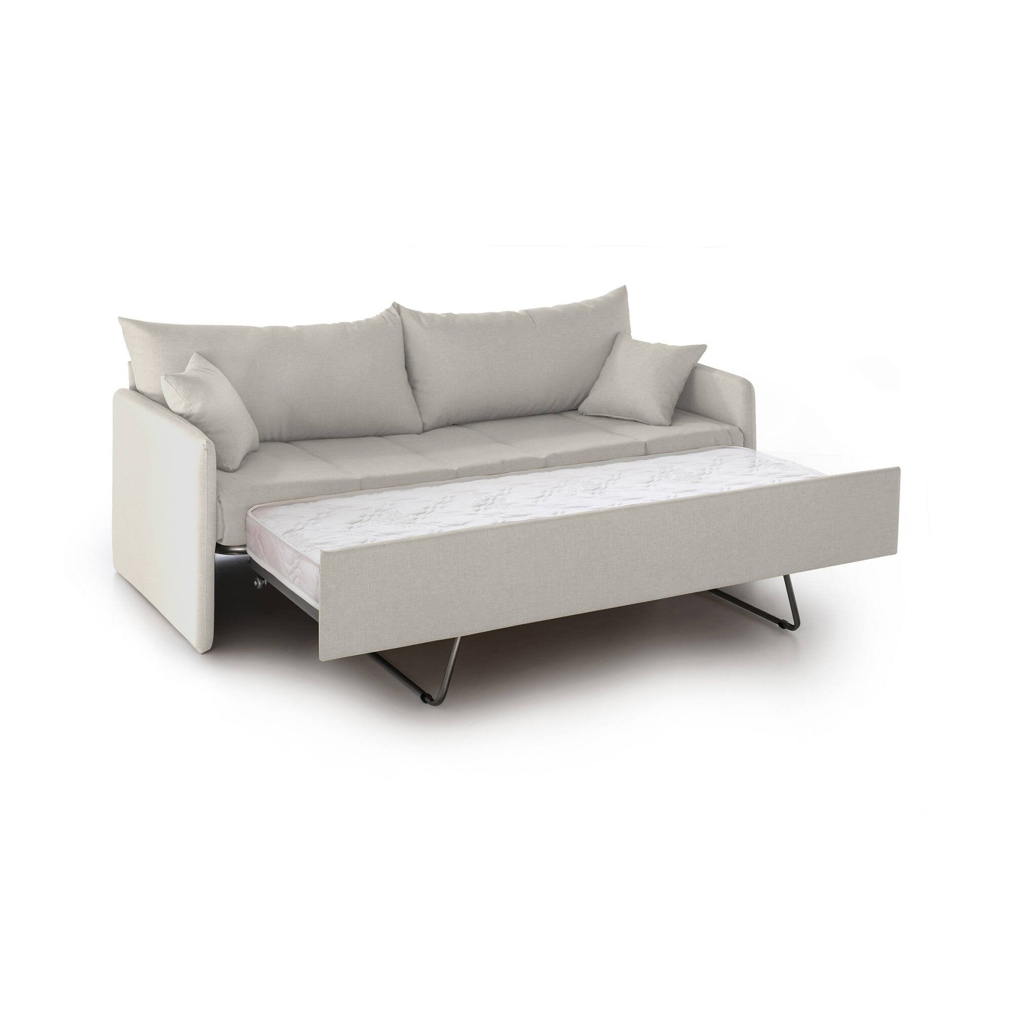 Divano letto 3 posti Avellana, Sofà trasformabile per salotto, imbottito, sfoderabile, Qualità 100% Made in Italy, 205x86 h80 cm, Beige