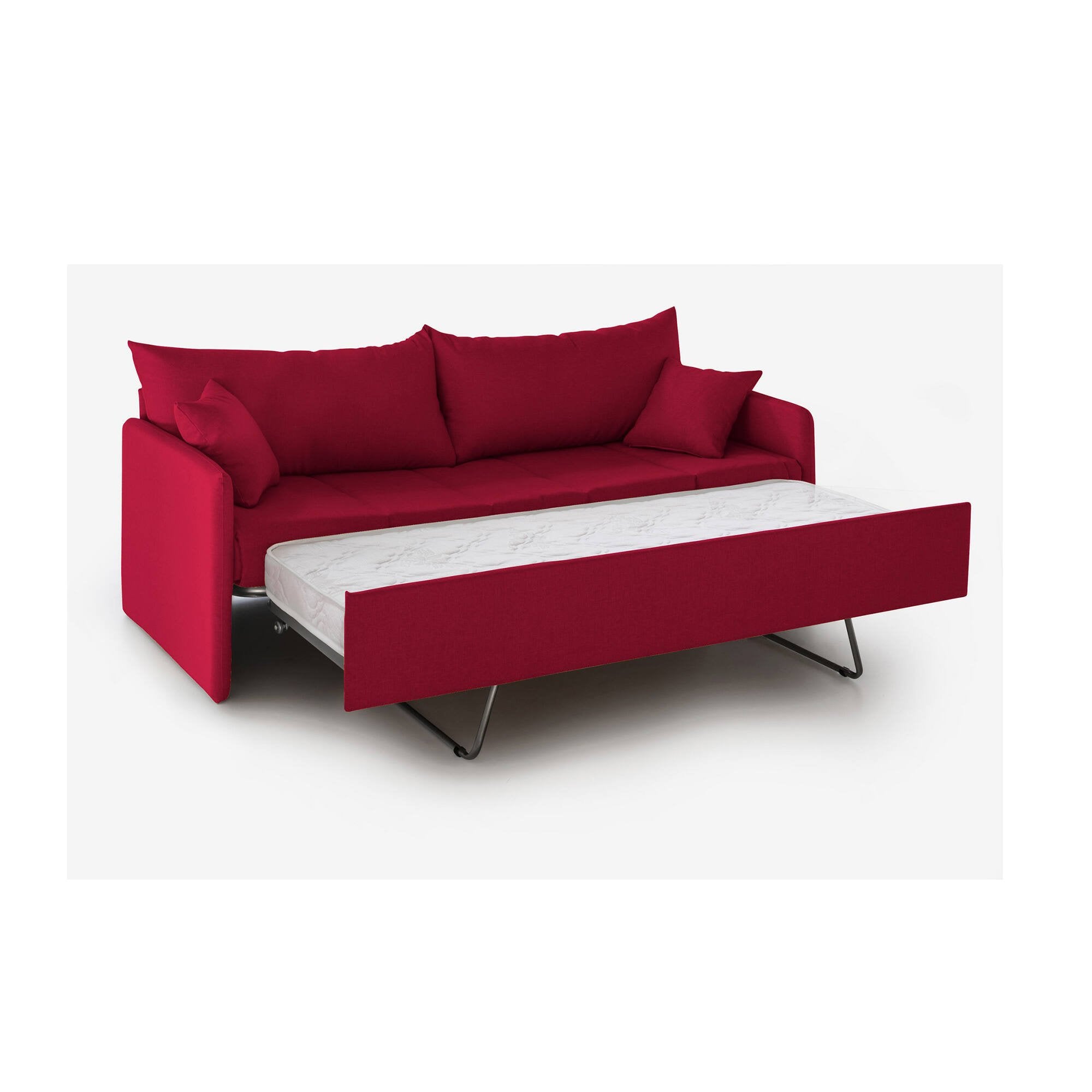 Divano letto 3 posti Avellana, Sofà trasformabile per salotto, imbottito, sfoderabile, Qualità 100% Made in Italy, 205x86 h80 cm, Rosso