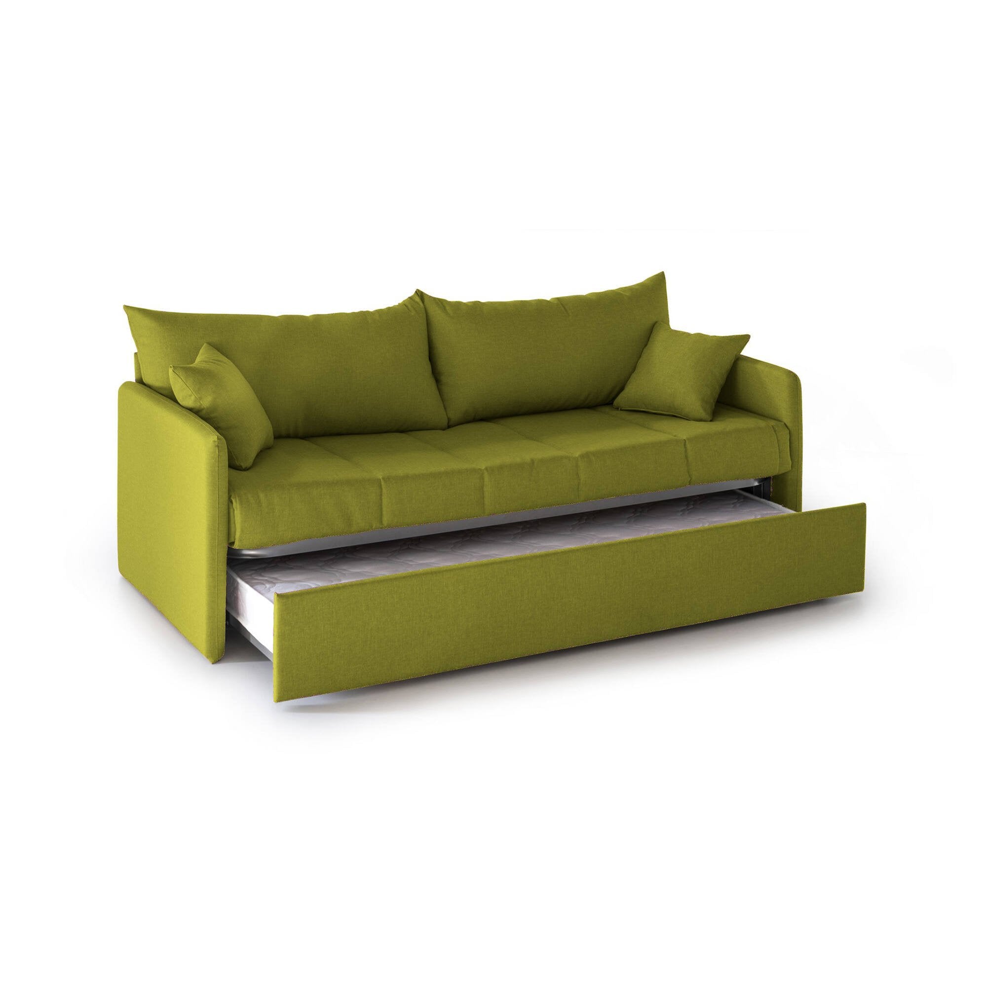 Divano letto 3 posti Avellana, Sofà trasformabile per salotto, imbottito, sfoderabile, Qualità 100% Made in Italy, 205x86 h80 cm, Verde