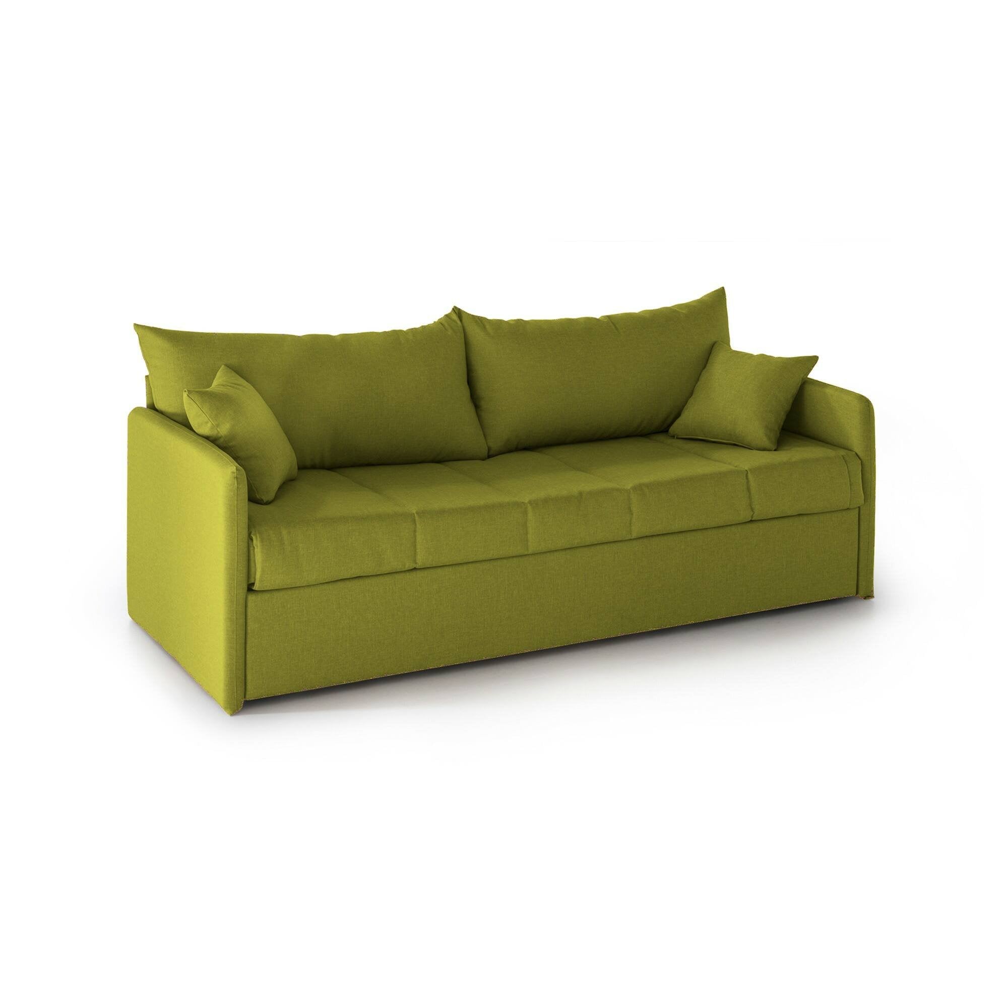 Divano letto 3 posti Avellana, Sofà trasformabile per salotto, imbottito, sfoderabile, Qualità 100% Made in Italy, 205x86 h80 cm, Verde