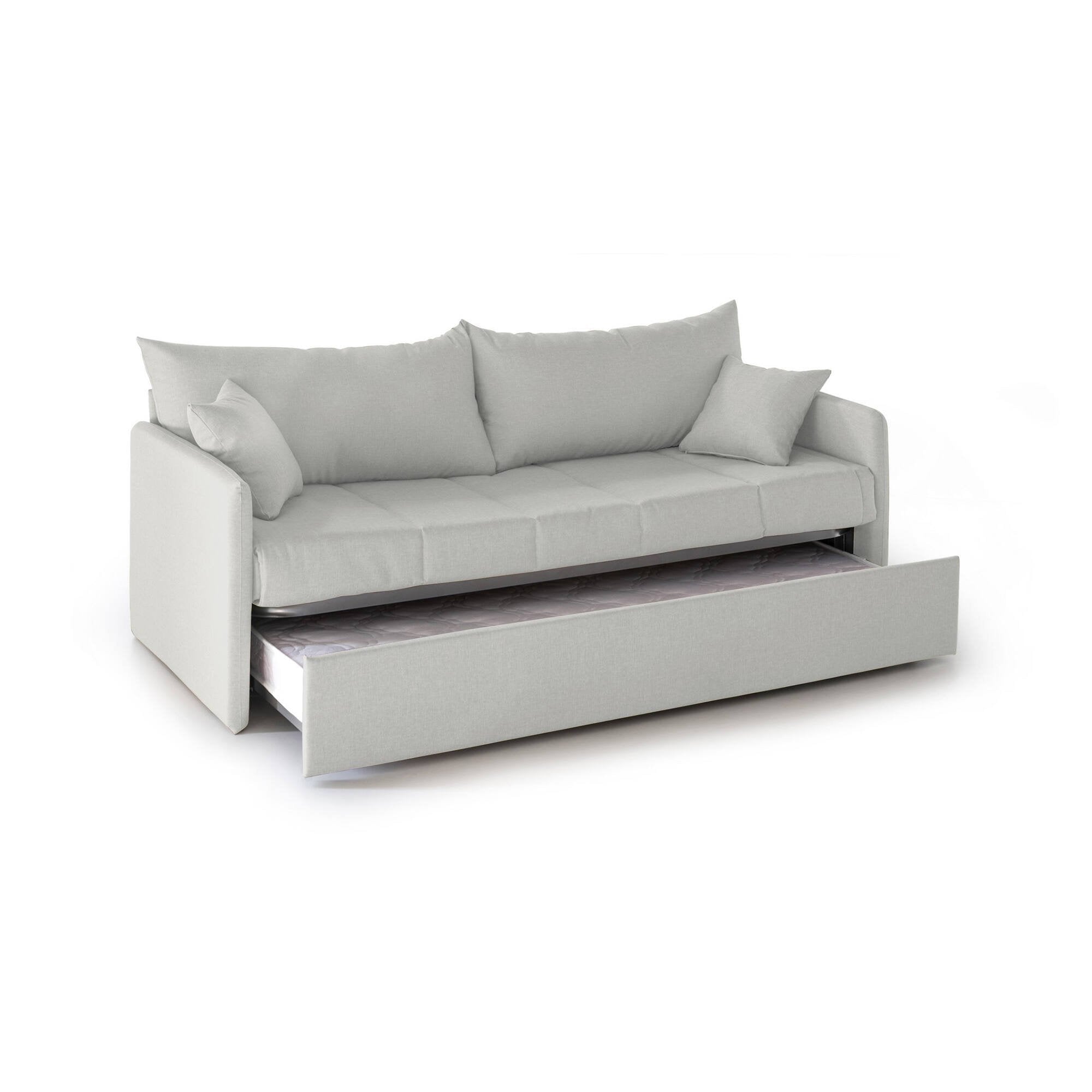 Divano letto 3 posti Avellana, Sofà trasformabile per salotto, imbottito, sfoderabile, Qualità 100% Made in Italy, 205x86 h80 cm, Grigio chiaro
