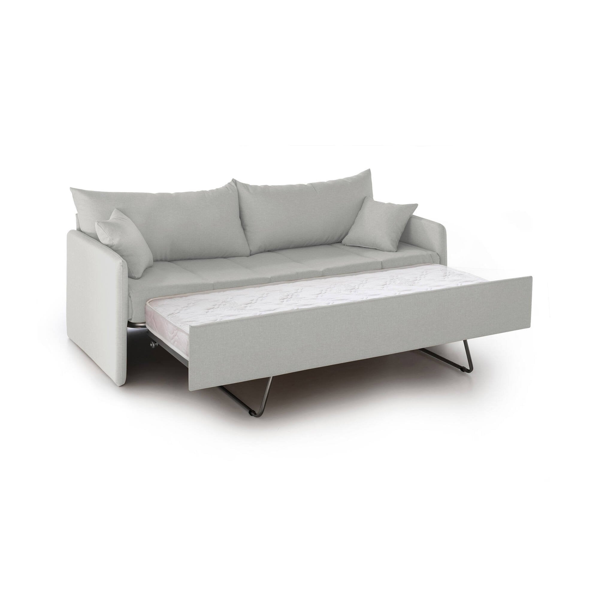 Divano letto 3 posti Avellana, Sofà trasformabile per salotto, imbottito, sfoderabile, Qualità 100% Made in Italy, 205x86 h80 cm, Grigio chiaro