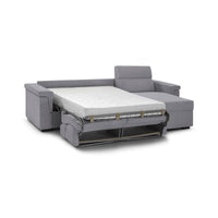 Divano letto con penisola Esca, Sofà angolare trasformabile per salotto, imbottito, sfoderabile, 100% Made in Italy, 285x160 h100 cm, Grigio