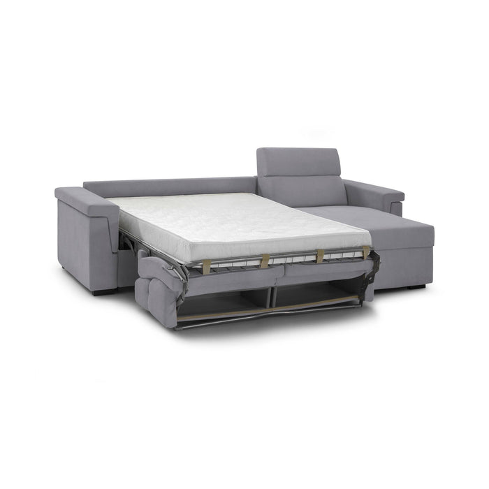 Divano letto con penisola Esca, Sofà angolare trasformabile per salotto, imbottito, sfoderabile, 100% Made in Italy, 285x160 h100 cm, Grigio