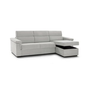 Divano letto con penisola Esca, Sofà angolare trasformabile per salotto, imbottito, sfoderabile, 100% Made in Italy, 285x160 h100 cm, Grigio chiaro