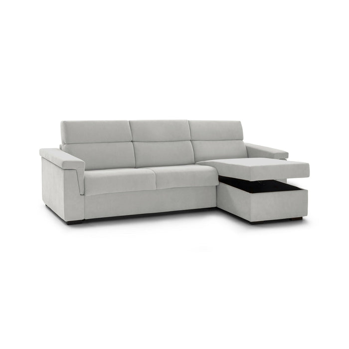 Divano letto con penisola Esca, Sofà angolare trasformabile per salotto, imbottito, sfoderabile, 100% Made in Italy, 285x160 h100 cm, Grigio chiaro
