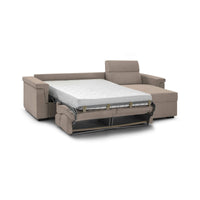 Divano letto con penisola Ganzaria, Sofà angolare trasformabile per salotto, imbottito, sfoderabile, Qualità 100% Made in Italy, 285x160 h100 cm, Tortora