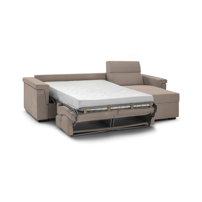 Divano letto con penisola Ganzaria, Sofà angolare trasformabile per salotto, imbottito, sfoderabile, Qualità 100% Made in Italy, 285x160 h100 cm, Tortora