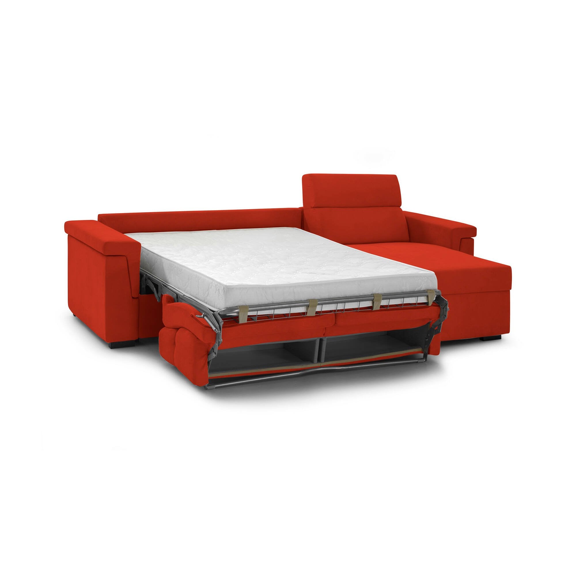 Divano letto con penisola Ganzaria, Sofà angolare trasformabile per salotto, imbottito, sfoderabile, 100% Made in Italy, 285x160 h100 cm, Arancione