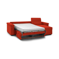 Divano letto con penisola Ganzaria, Sofà angolare trasformabile per salotto, imbottito, sfoderabile, 100% Made in Italy, 285x160 h100 cm, Arancione