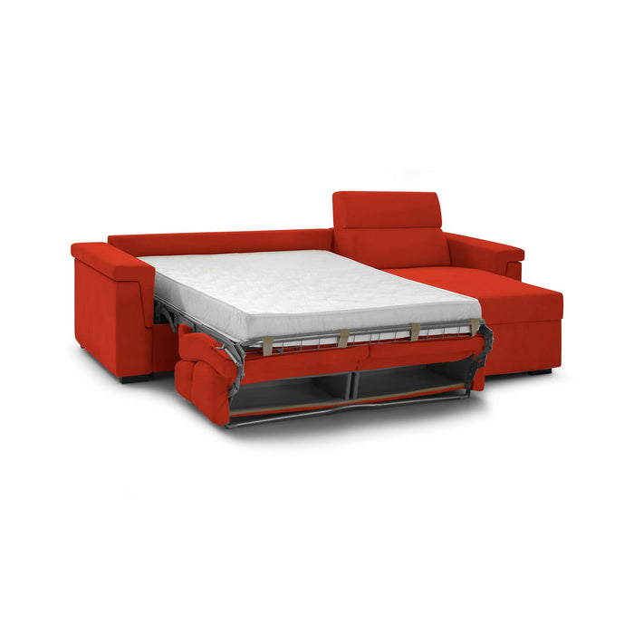Divano letto con penisola Ganzaria, Sofà angolare trasformabile per salotto, imbottito, sfoderabile, 100% Made in Italy, 285x160 h100 cm, Arancione