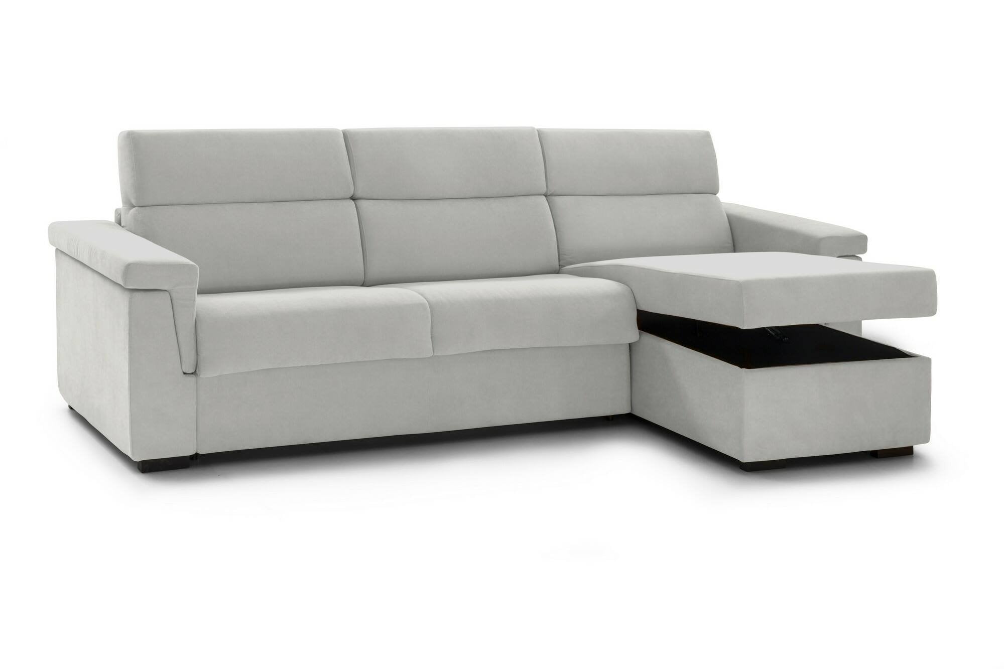 Divano letto con penisola Ganzaria, Sofà angolare trasformabile per salotto, imbottito, sfoderabile, 100% Made in Italy, 285x160 h100 cm, Grigio chiaro