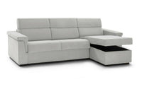 Divano letto con penisola Ganzaria, Sofà angolare trasformabile per salotto, imbottito, sfoderabile, 100% Made in Italy, 285x160 h100 cm, Grigio chiaro