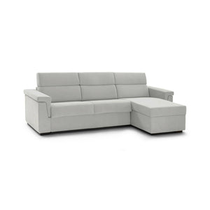 Divano letto con penisola Ganzaria, Sofà angolare trasformabile per salotto, imbottito, sfoderabile, 100% Made in Italy, 285x160 h100 cm, Grigio chiaro