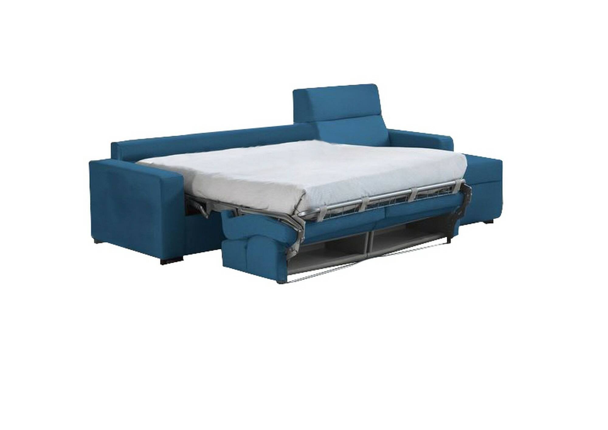 Divano letto con penisola Pusiano, Sofà angolare trasformabile per salotto, imbottito, sfoderabile, Qualità 100% Made in Italy, 280x160 h100 cm, Blu