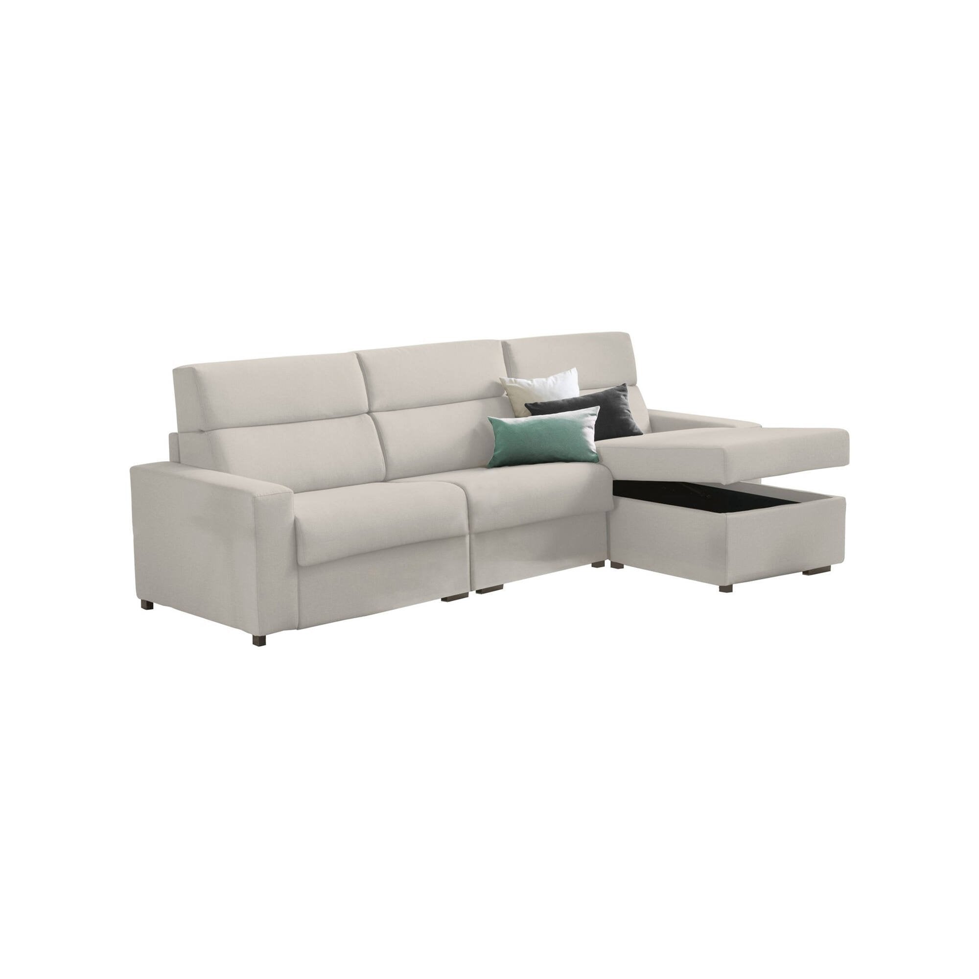 Divano letto con penisola Pusiano, Sofà angolare trasformabile per salotto, imbottito, sfoderabile, Qualità 100% Made in Italy, 280x160 h100 cm, Beige