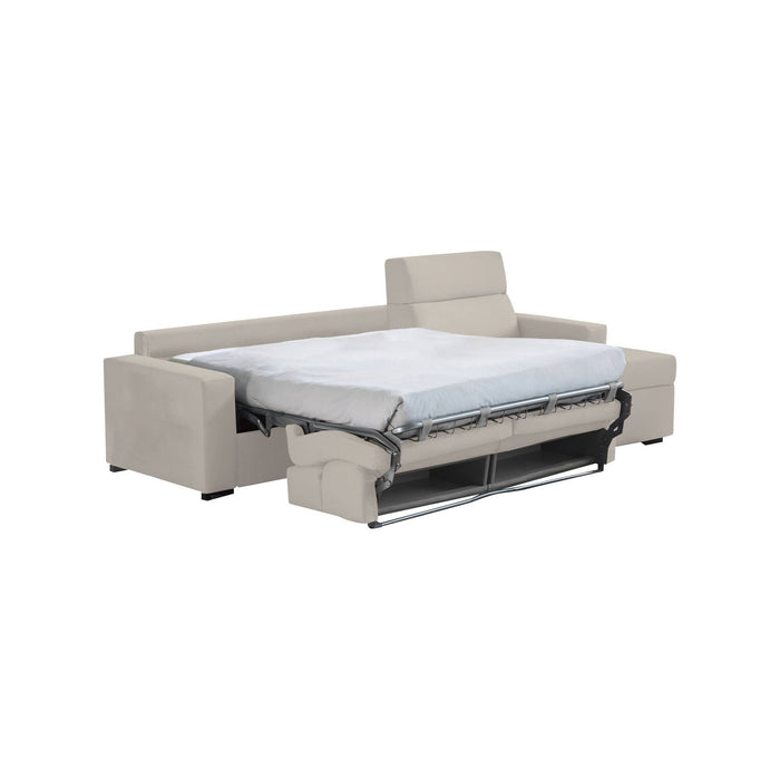 Divano letto con penisola Pusiano, Sofà angolare trasformabile per salotto, imbottito, sfoderabile, Qualità 100% Made in Italy, 280x160 h100 cm, Beige