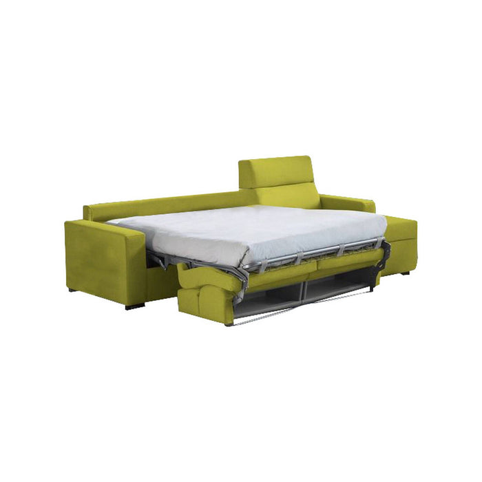Divano letto con penisola Pusiano, Sofà angolare trasformabile per salotto, imbottito, sfoderabile, Qualità 100% Made in Italy, 280x160 h100 cm, Verde