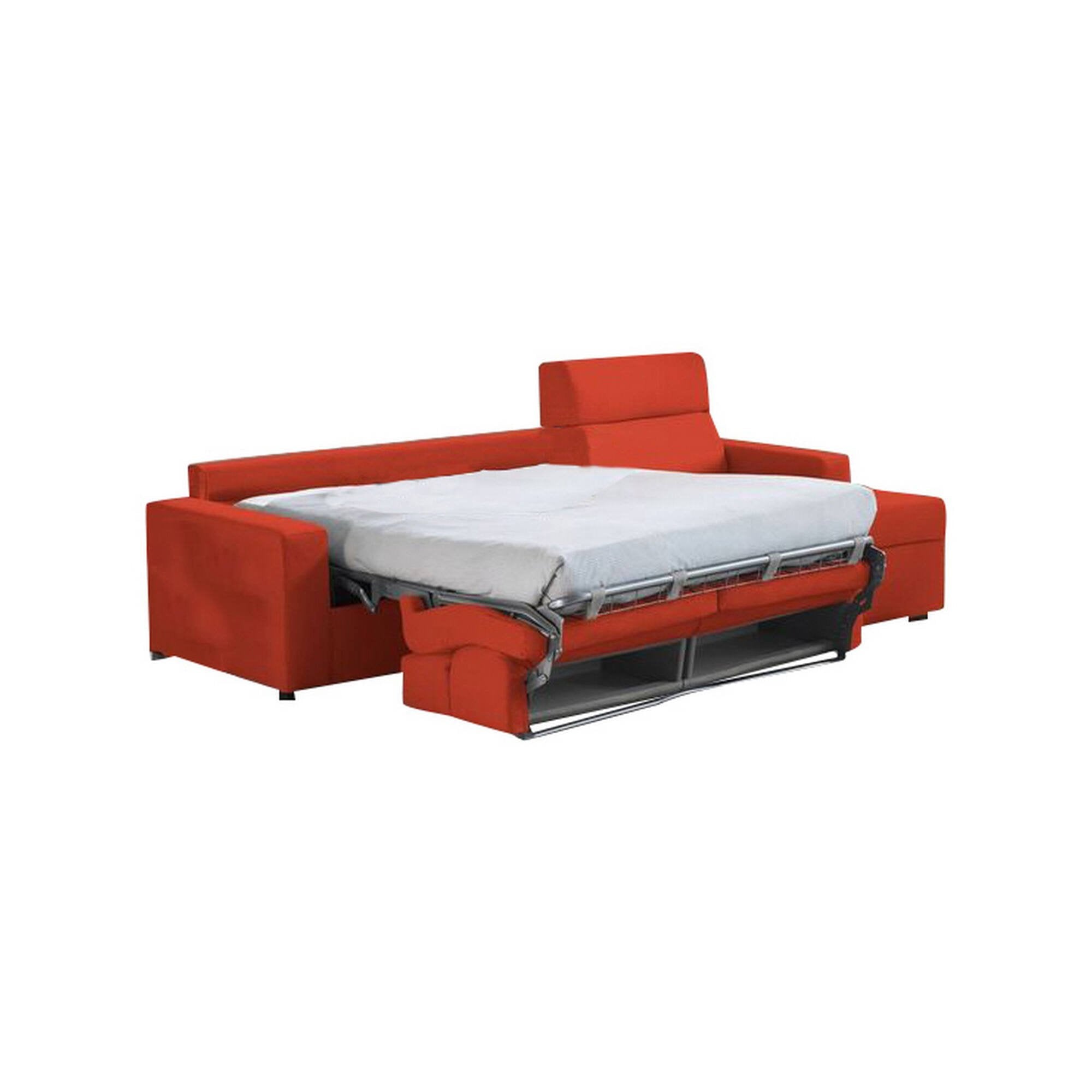 Divano letto con penisola Pusiano, Sofà angolare trasformabile per salotto, imbottito, sfoderabile, 100% Made in Italy, 280x160 h100 cm, Arancione