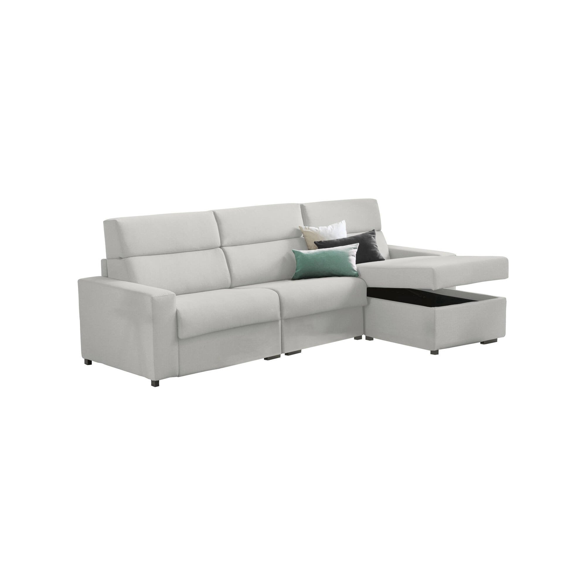 Divano letto con penisola Pusiano, Sofà angolare trasformabile per salotto, imbottito, sfoderabile, 100% Made in Italy, 280x160 h100 cm, Grigio chiaro